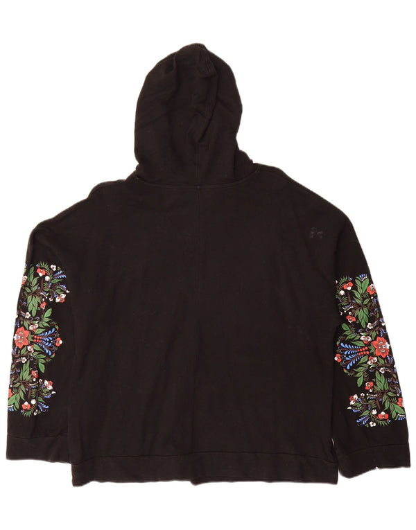 Zara Dame Trafaluc Oversized Hoodie Jumper UK 10 Small Black Floral