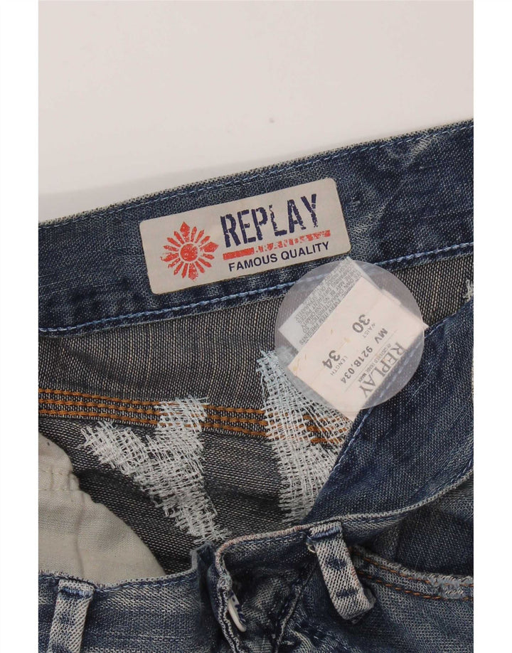 Replay Herre Graphic Straight Jeans W30 L34 Blå Bomuld