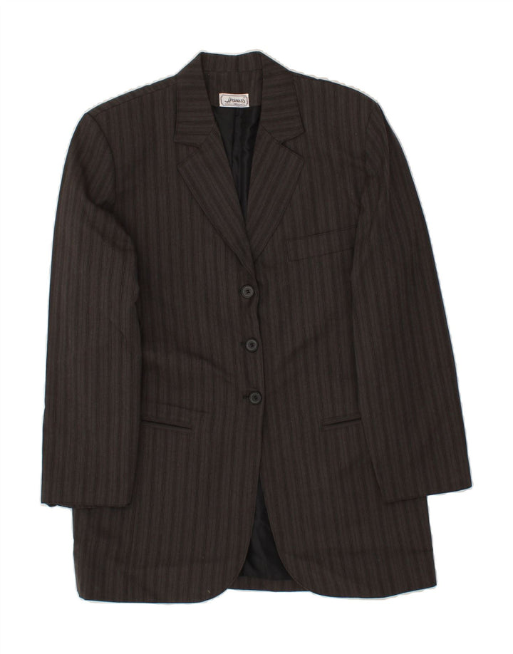 HENNES Womens 3 Button Blazer Jacket EU 38 Medium Grey Striped Polyester Vintage Hennes and Second-Hand Hennes from Messina Hembry 