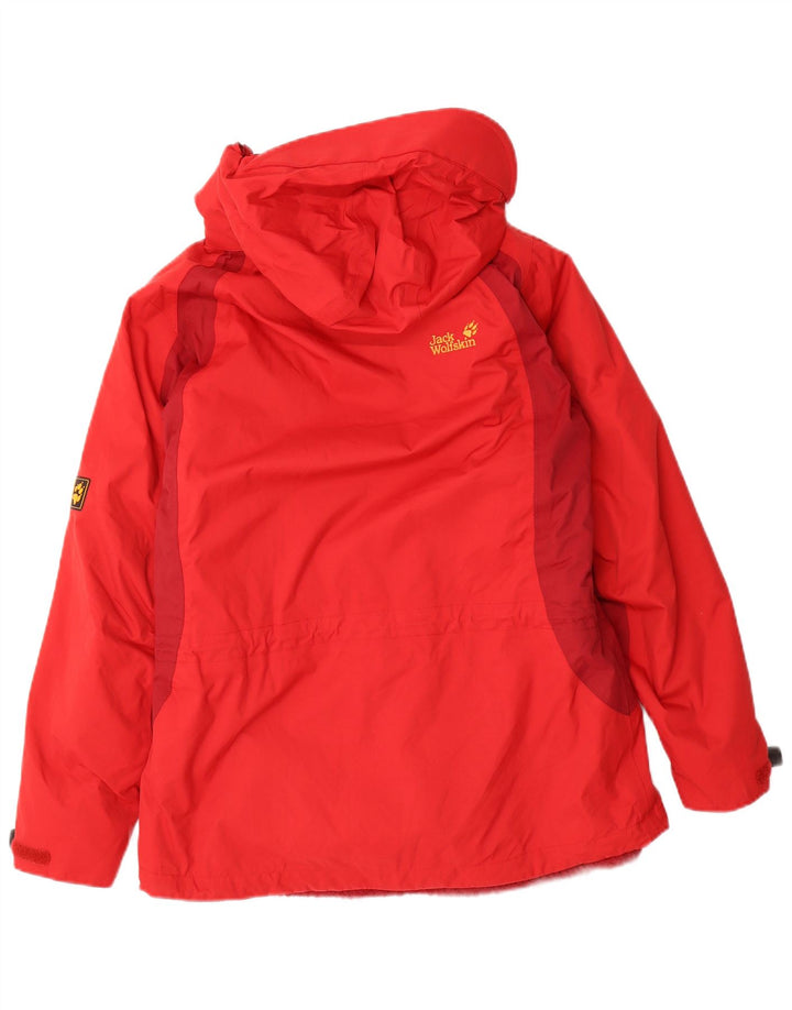 Jack Wolfskin Dame Hooded Windbreaker Jacket UK 12 Medium Red Colourblock