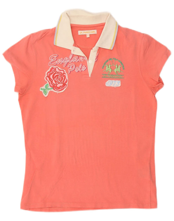 La Martina grafisk poloskjorte til kvinder UK 14 Large Pink Colourblock Bomuld