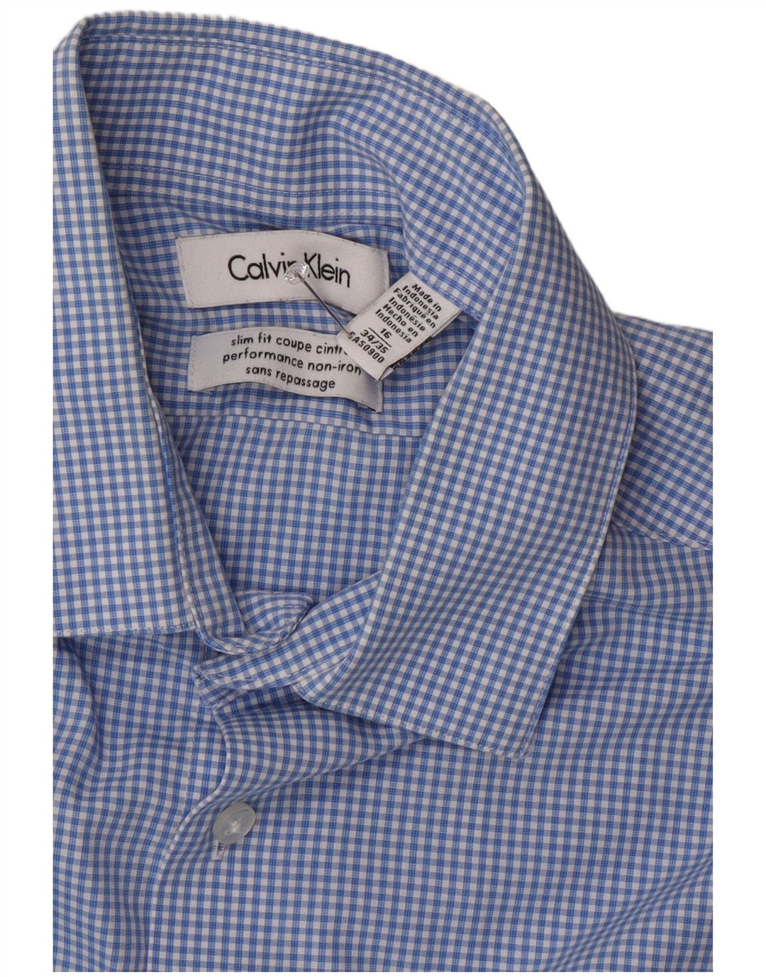 Calvin Klein Herre Slim Fit skjorte størrelse 16 Large Blue Gingham