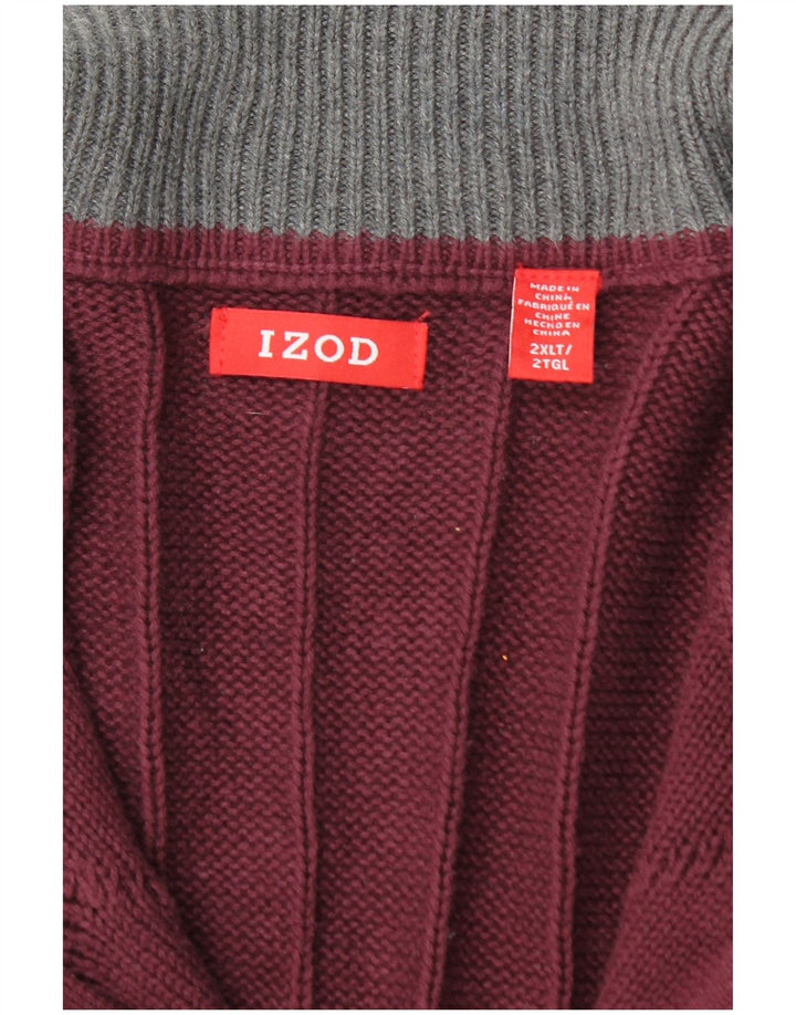 IZOD Herre høj lynlås-hals sweater 2XL Bourgogne bomuld