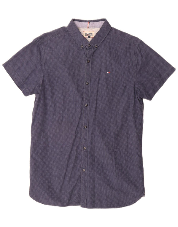 Tommy Hilfiger Kortærmet Herreskjorte Stor Blå Plettet
