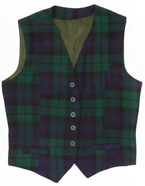 Vintage Womens Waistcoat IT 46 Large Green Check Wool