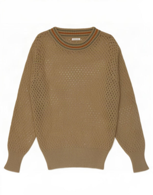 Vintage Dame Boat Neck Jumper Sweater UK 14 Medium Beige Stribet