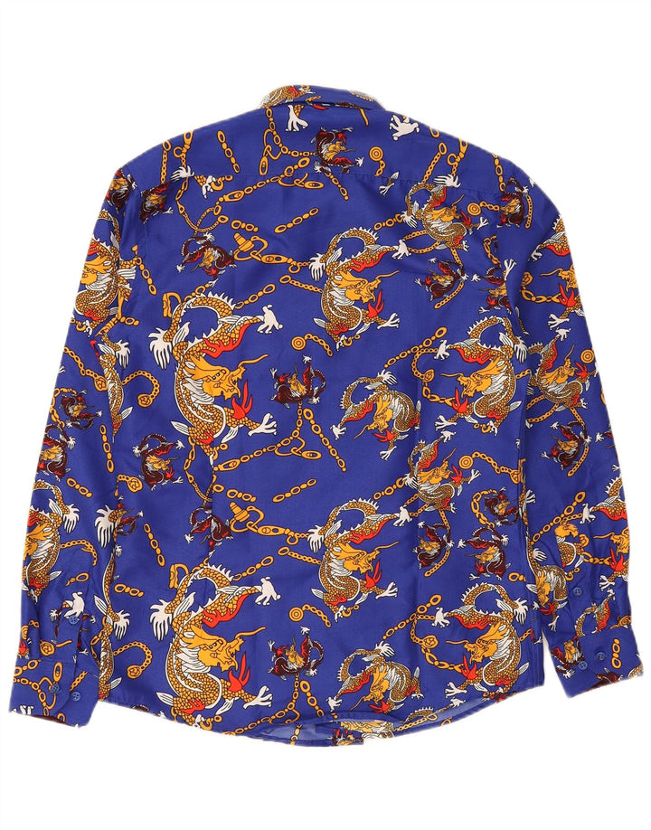 Vintage herre abstrakt mønster Slim Fit skjorte mellemblå