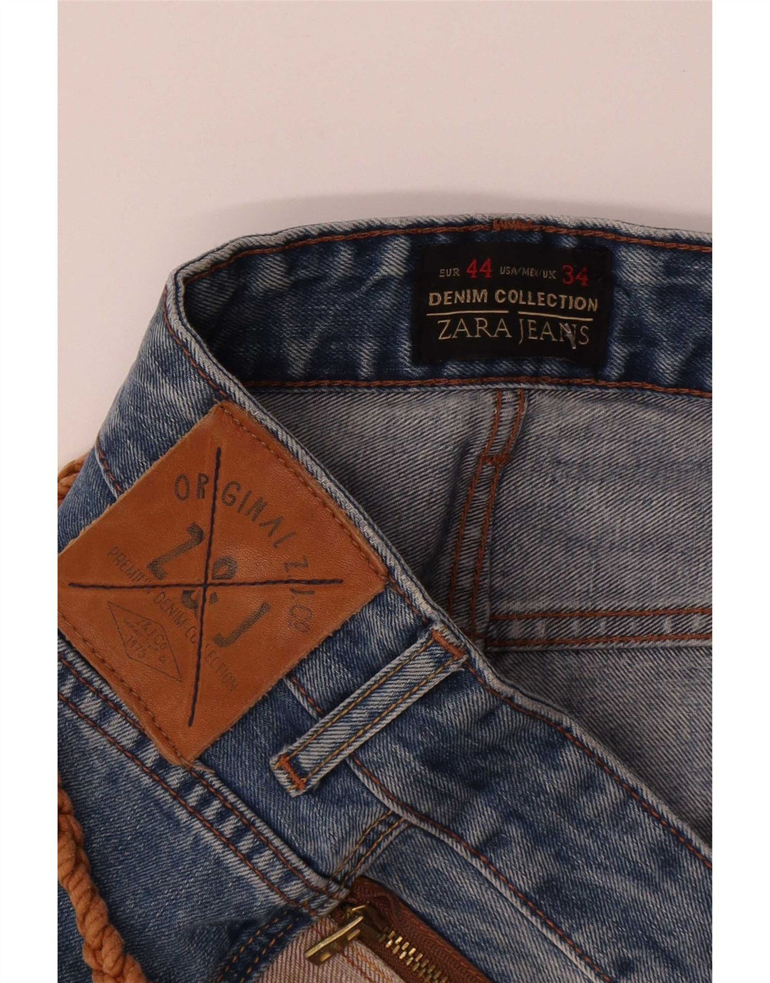 Zara Herre Distressed Slim Jeans EU 44 Large W34 L32 Blå Polyester