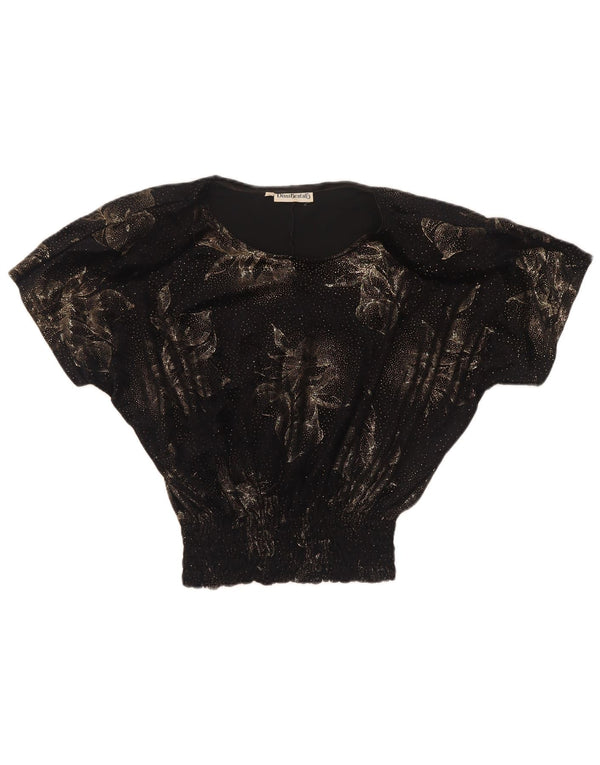 Diana Bentall's Womens Crop Oversized bluse Top UK 10 Small Black Floral