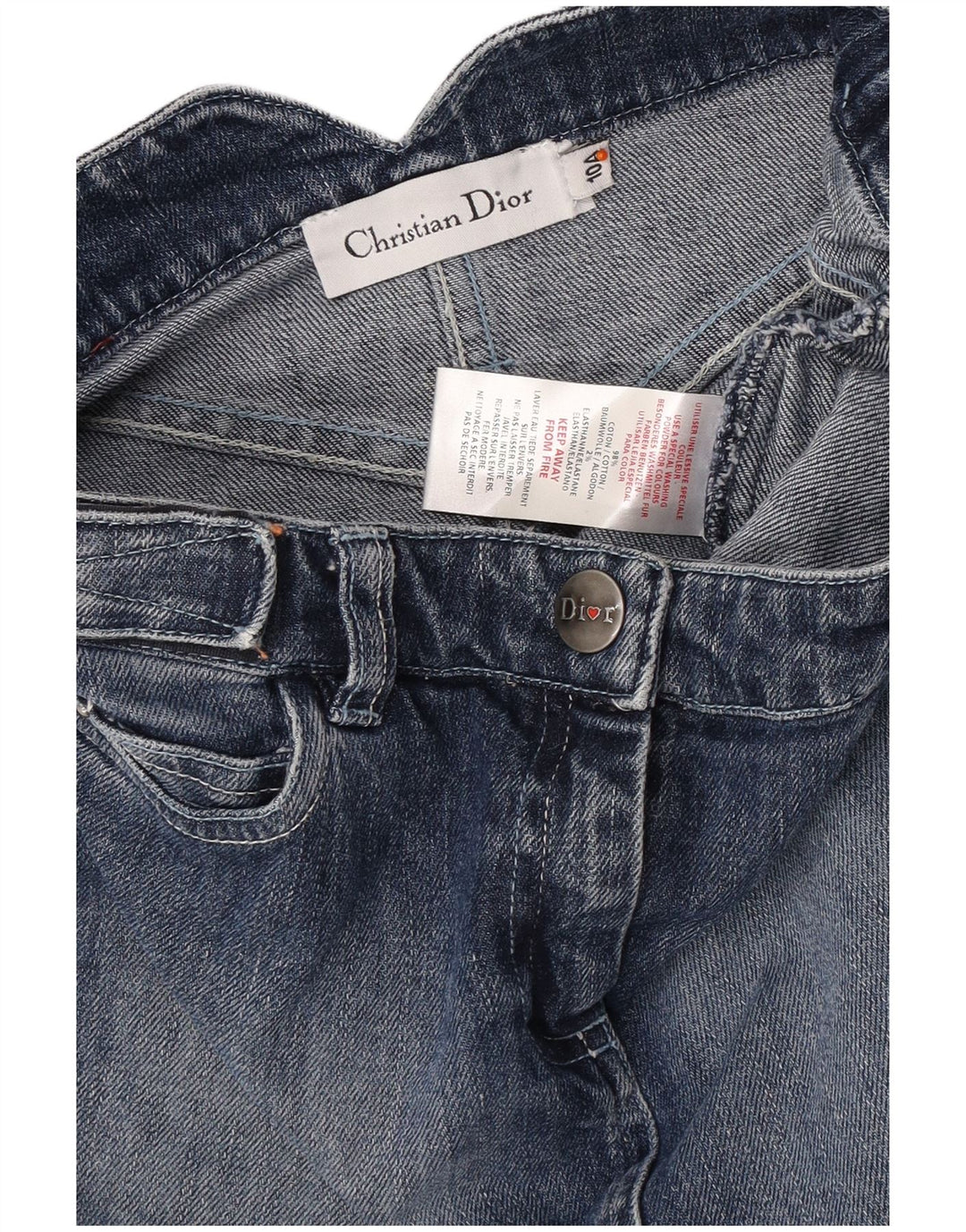 CHRISTIAN DIOR Mini-denimnederdel til piger 9-10 år W25 Blue Floral Bomuld