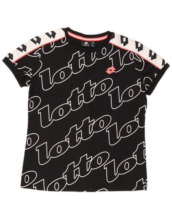 Lotto Dame Grafisk T-Shirt Top UK 16 Stor Sort Colourblock Polyester