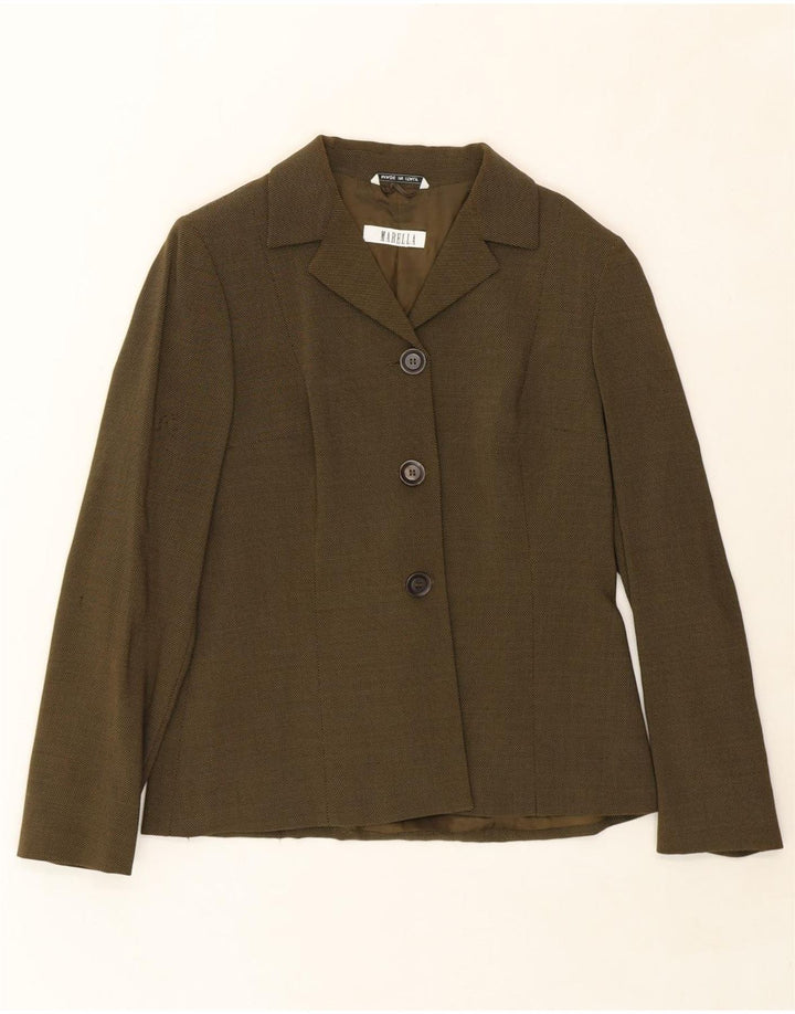 MARELLA Womens 3 Button Blazer Jacket UK 14 Medium Khaki Flecked Wool Vintage Marella and Second-Hand Marella from Messina Hembry 