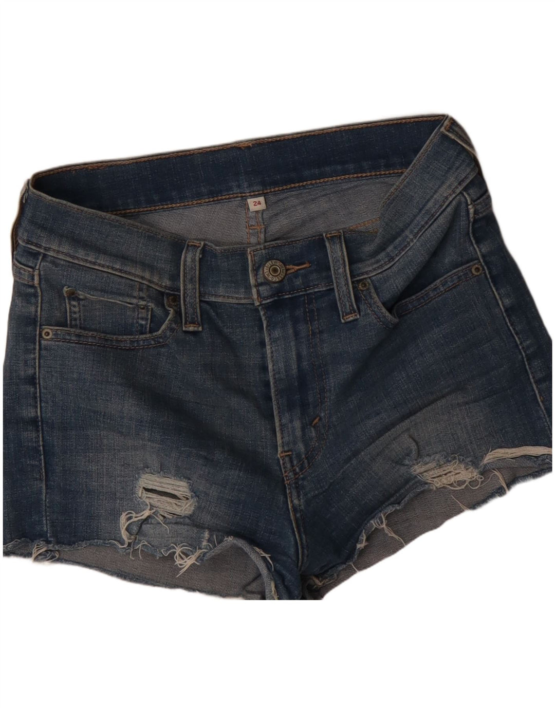 LEVI'S Womens 501 Distressed denimshorts W24 XS Blå bomuld