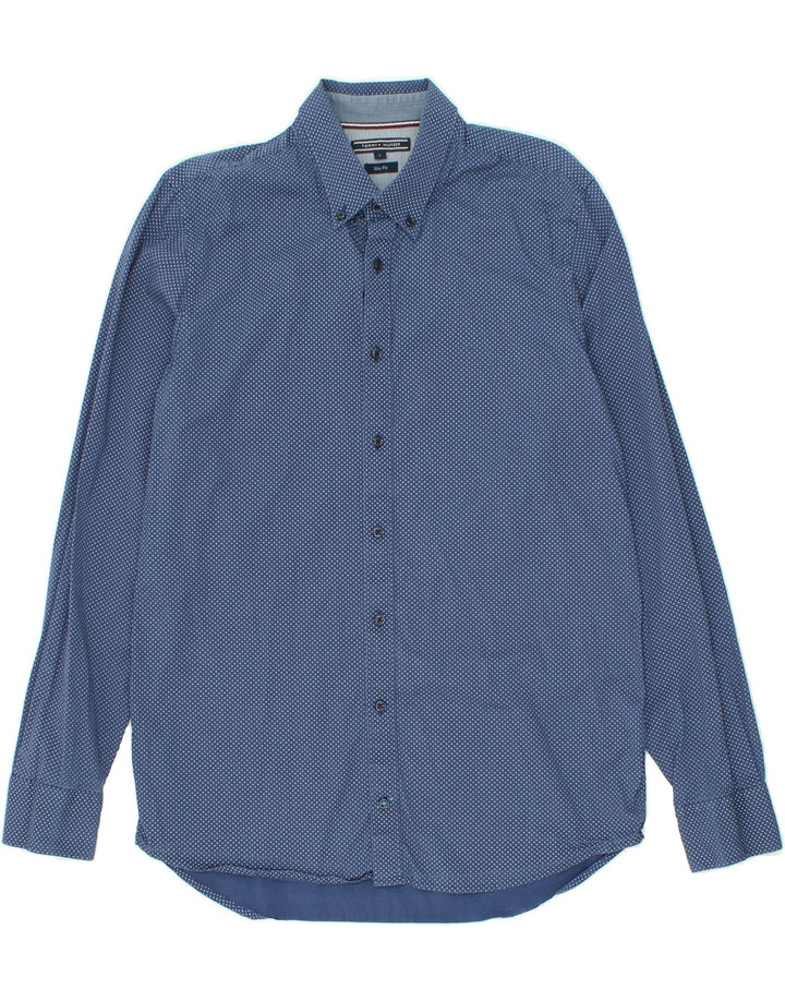TOMMY HILFIGER Mens Abstract Pattern Slim Fit Shirt Large Blue Spotted Vintage Tommy Hilfiger and Second-Hand Tommy Hilfiger from Messina Hembry 
