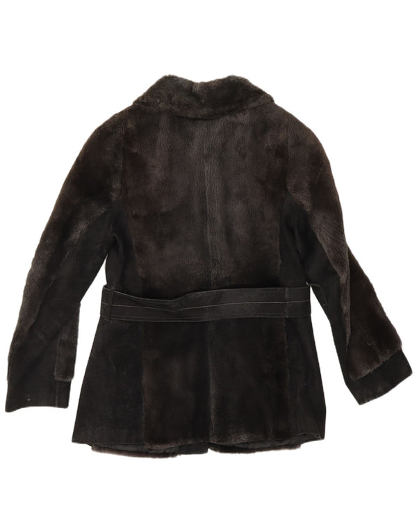 Vintage Womens Faux Fur Suede Jacket UK 12 Medium Brown