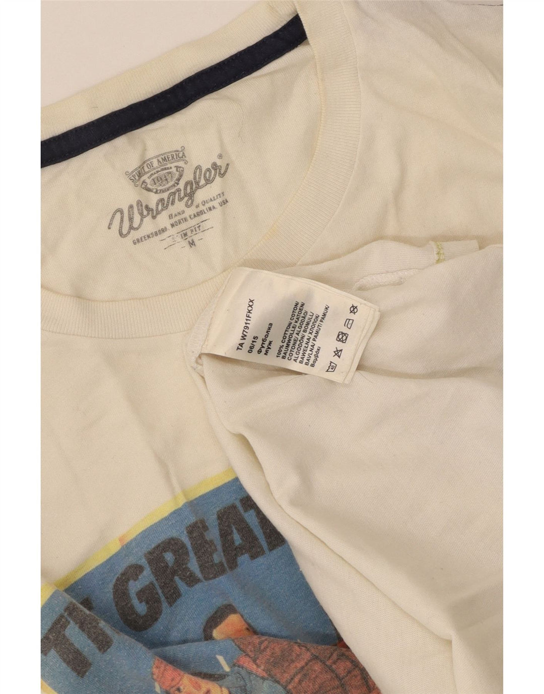 WRANGLER Herre Slim Fit Grafisk T-Shirt Top Medium Hvid Bomuld