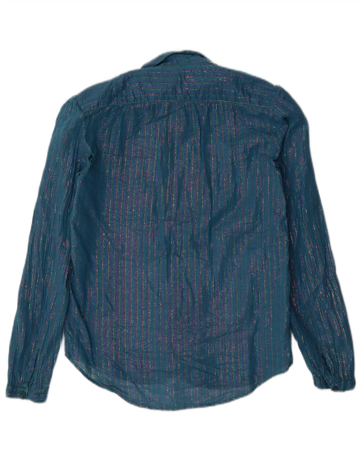 Vintage Dameskjorte IT 46 Stor Blå Stribet Metallic