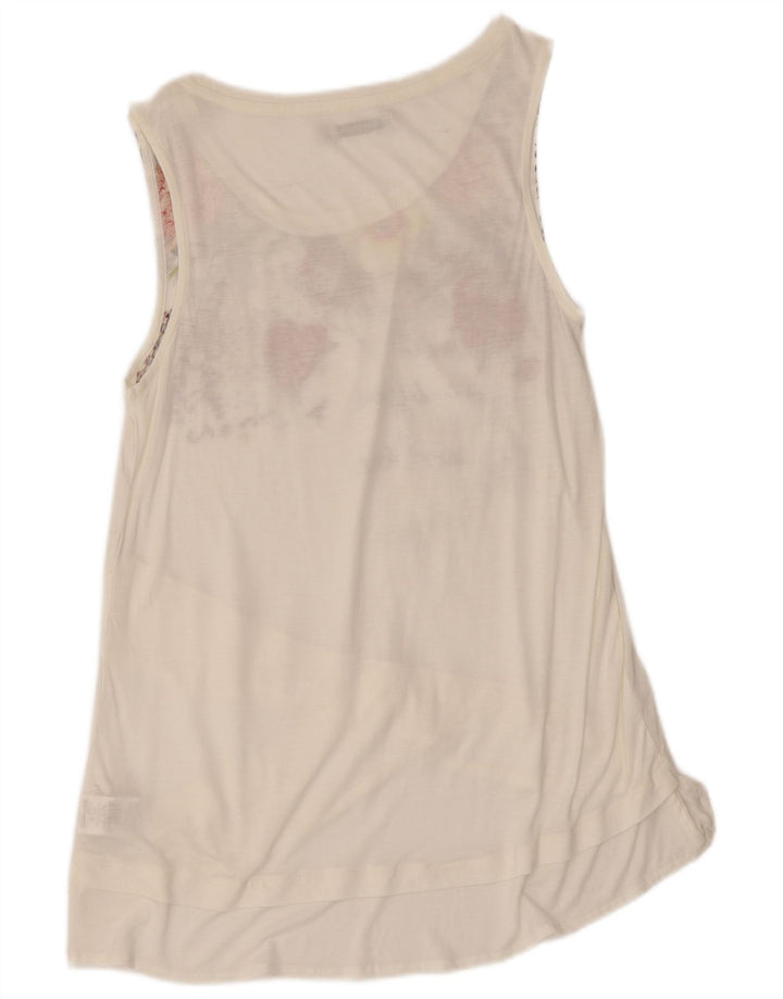 Desigual Dame Grafisk Tunika Top UK 12 Medium White Floral Viscose