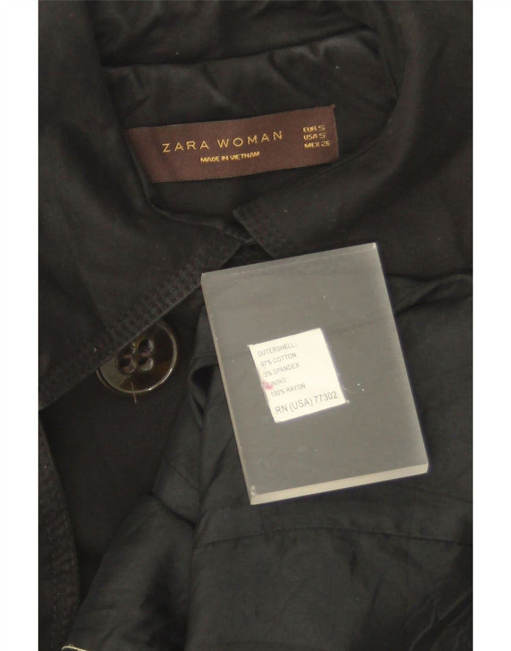 Zara Trench Coat til kvinder UK 10 Lille sort bomuld