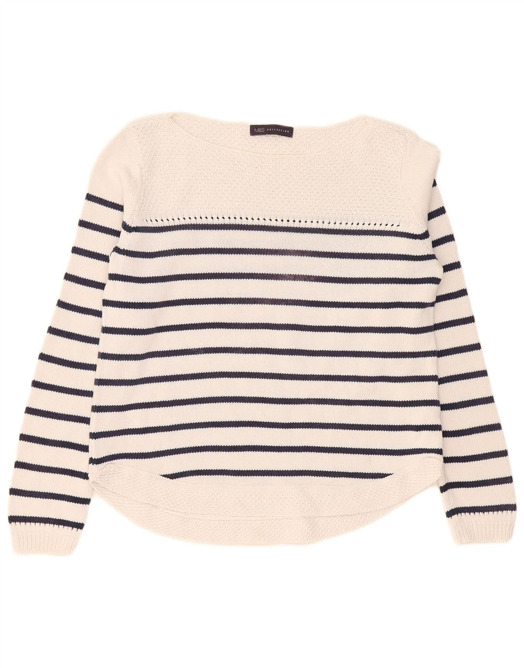 Marks & Spencer Dame Boat Neck Jumper Sweater UK 12 Mellem hvid stribet
