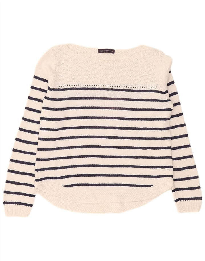 Marks & Spencer Dame Boat Neck Jumper Sweater UK 12 Mellem hvid stribet