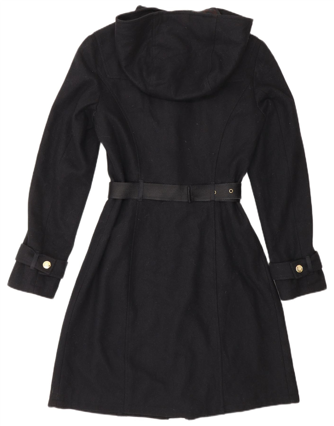 CARACTERE Dame Hooded Duffle Coat UK 10 Small Navy Blue Wool