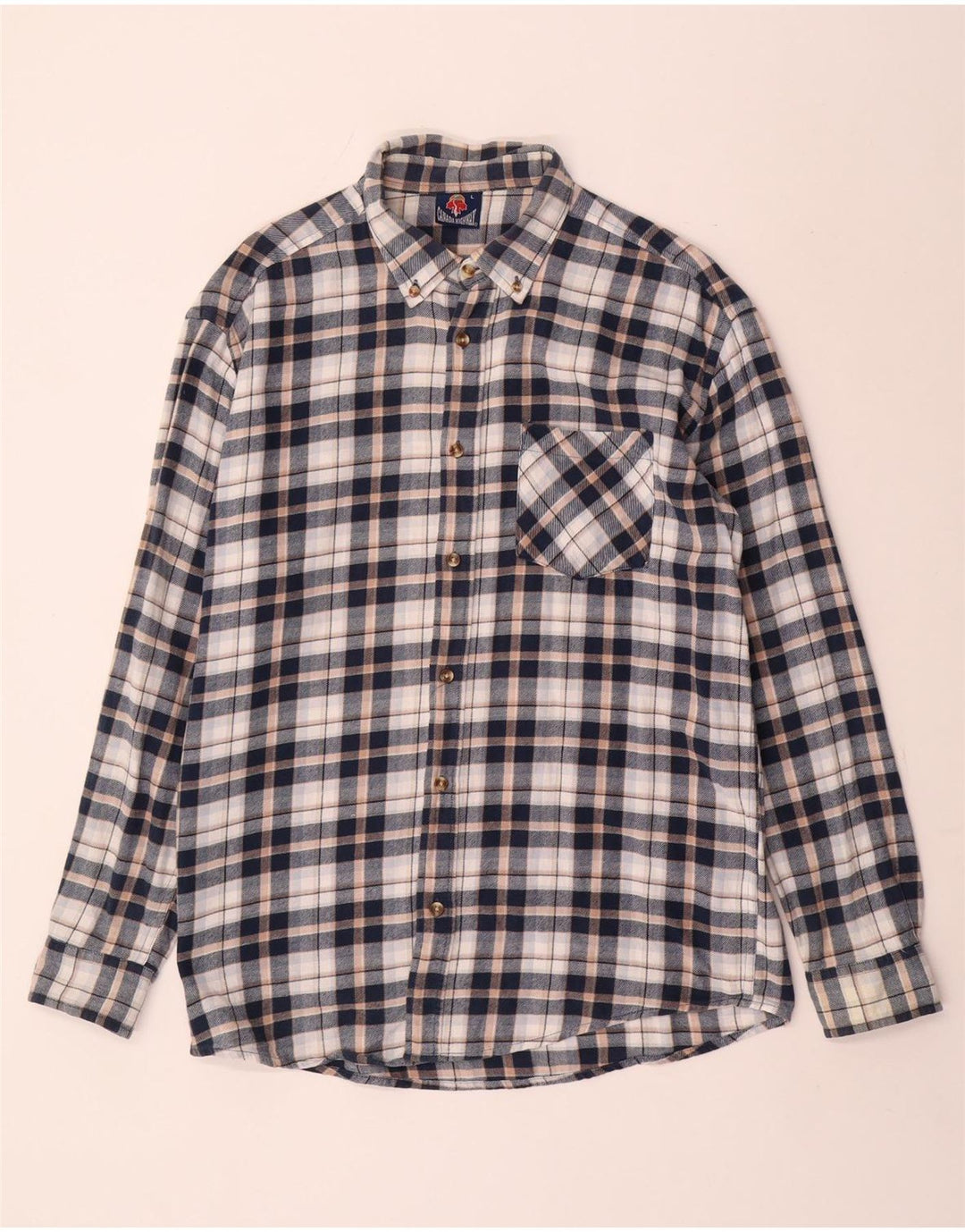 Vintage flannelskjorte til mænd, stor marineblå ternet bomuld