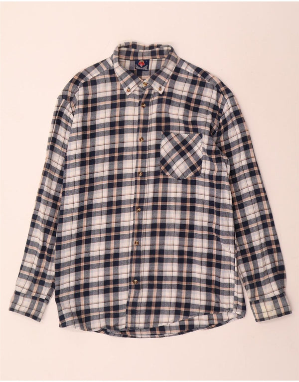 Vintage flannelskjorte til mænd, stor marineblå ternet bomuld