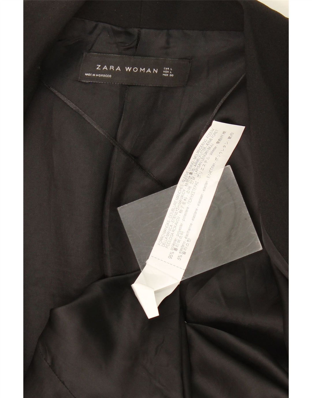 Zara Dame 3/4 ærmet åben blazerjakke UK 14 Stor sort polyester