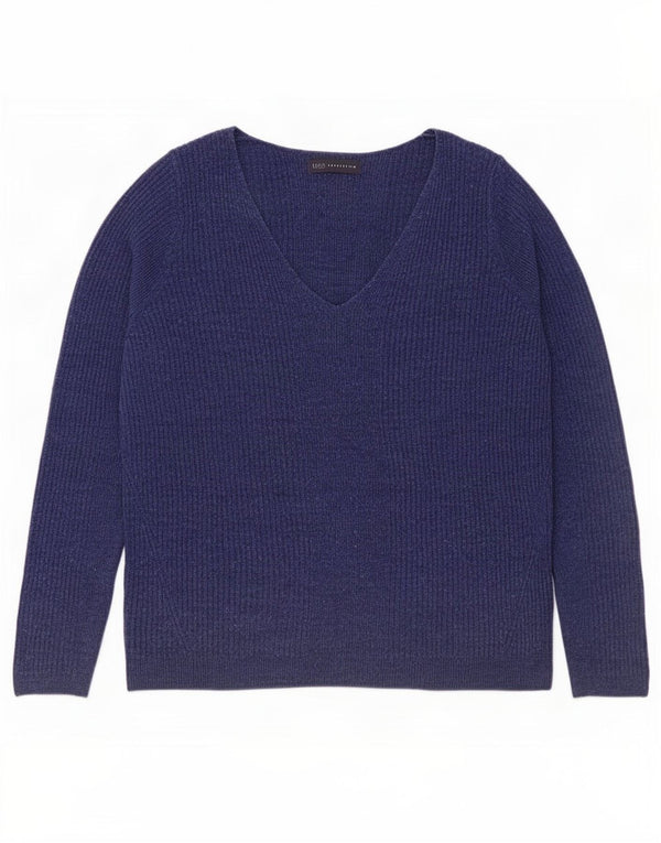 Marks & Spencer Womens V-Neck Jumper Sweater UK 14 Large Navy Blue Acrylic