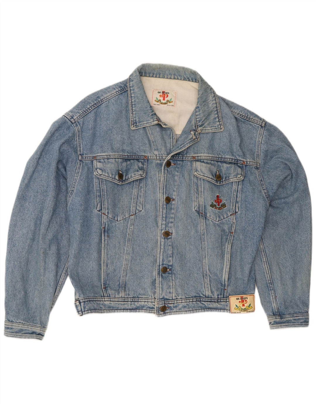 Quarry Herre grafisk denimjakke UK 38 Medium Blue Cotton