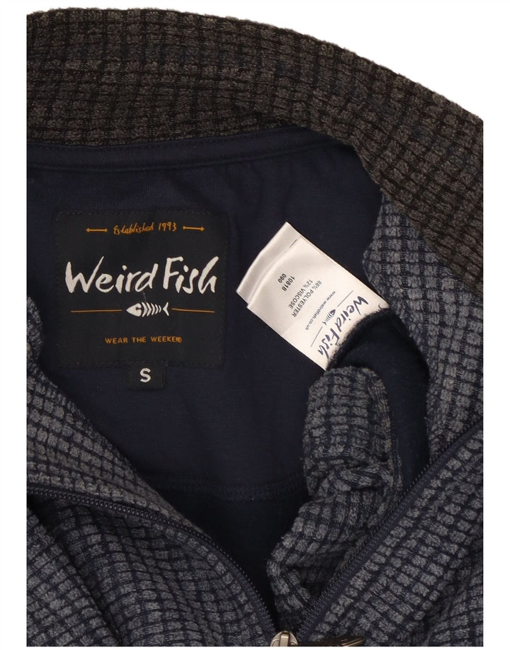 Weird Fish Herre Zip Neck Fleece Jumper Small Navy Blue Polyester