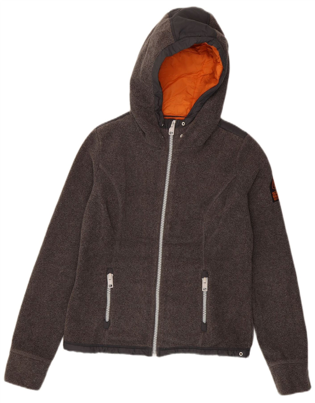 SUPERDRY Vandre-fleecejakke med hætte til kvinder UK 10 Lille grå polyester
