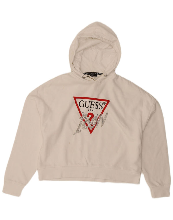Guess Grafisk Oversized Hoodie Jumper til kvinder UK 6 XS Hvid Bomuld