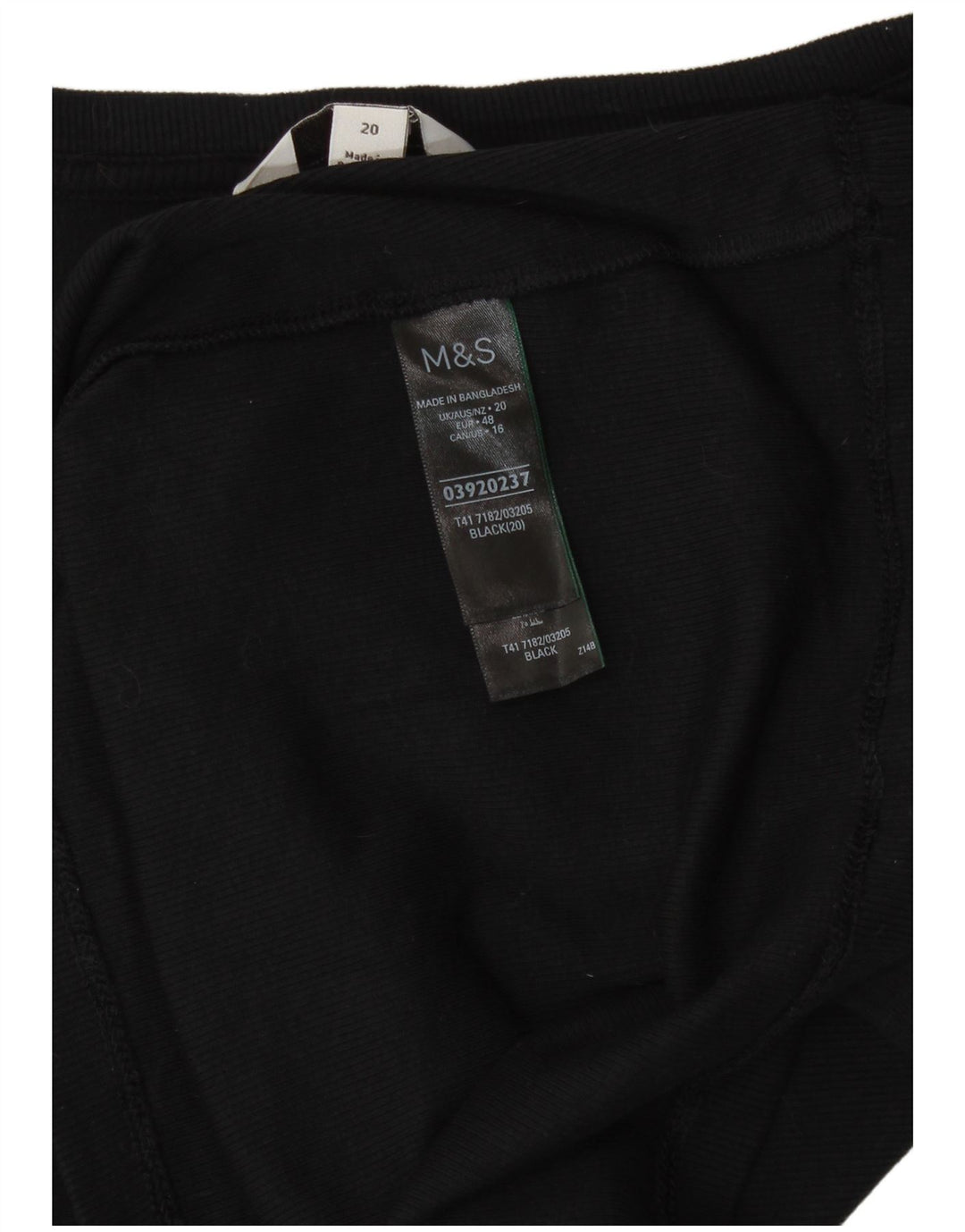 Marks & Spencer Dametop Langærmet UK 20 2XL Sort Bomuld
