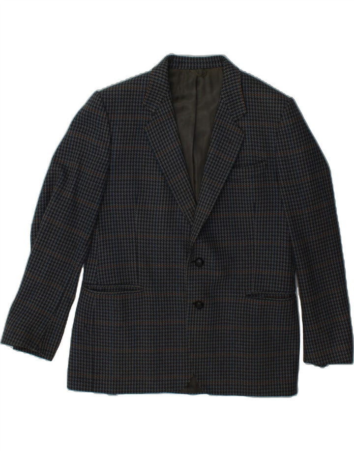 VINTAGE Mens 2 Button Blazer Jacket IT 50 Large Navy Blue Houndstooth Vintage Vintage and Second-Hand Vintage from Messina Hembry 