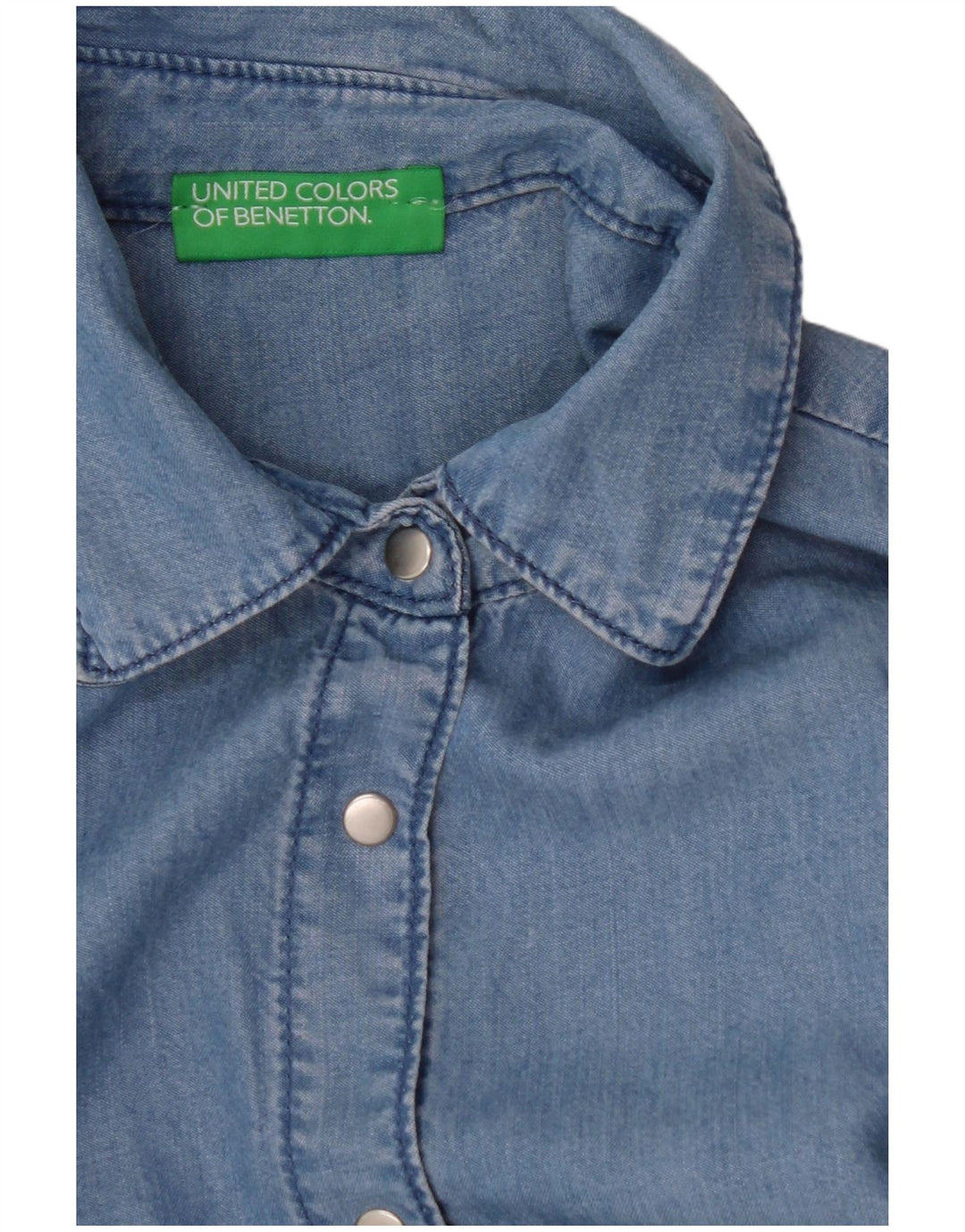 BENETTON kortærmet skjorte til kvinder UK 14 Medium Blue