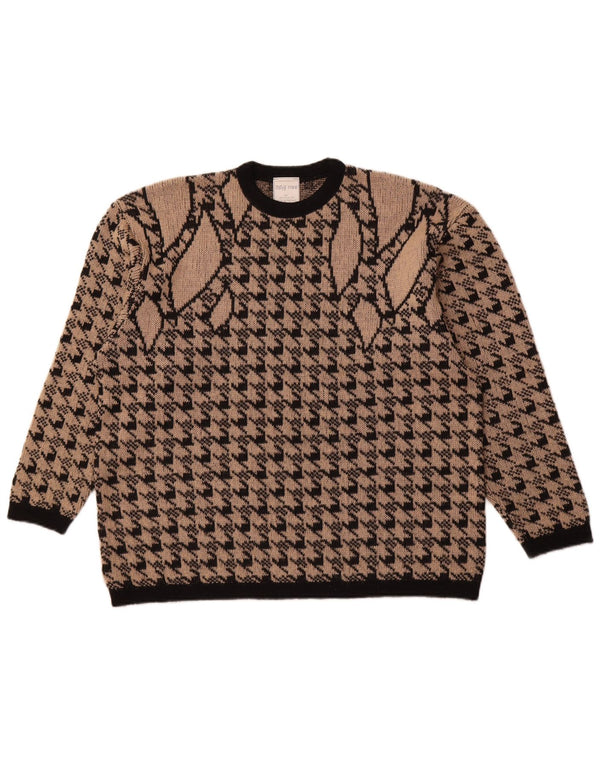 MERRY FINN Dame sweater med rund hals DK 18 XL Brun Houndstooth