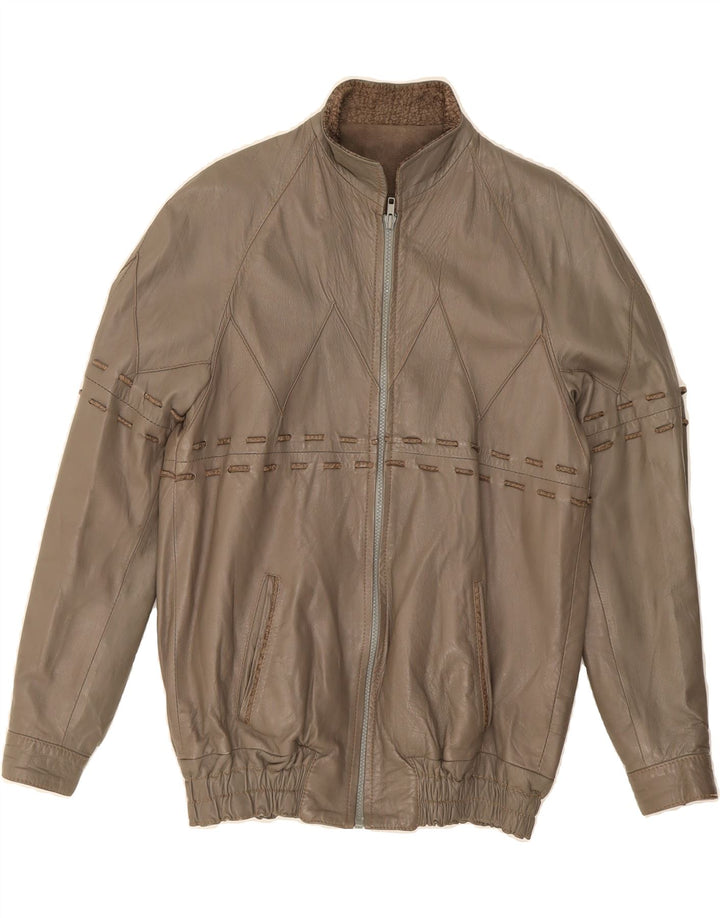 VINTAGE Mens Leather Jacket IT 46 Small Grey Leather Vintage Vintage and Second-Hand Vintage from Messina Hembry 