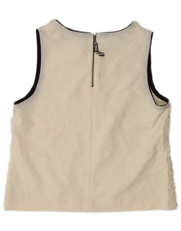ZARA Womens Crop Sleeveless Blouse Top UK 6 XS Beige Striped Polyamide