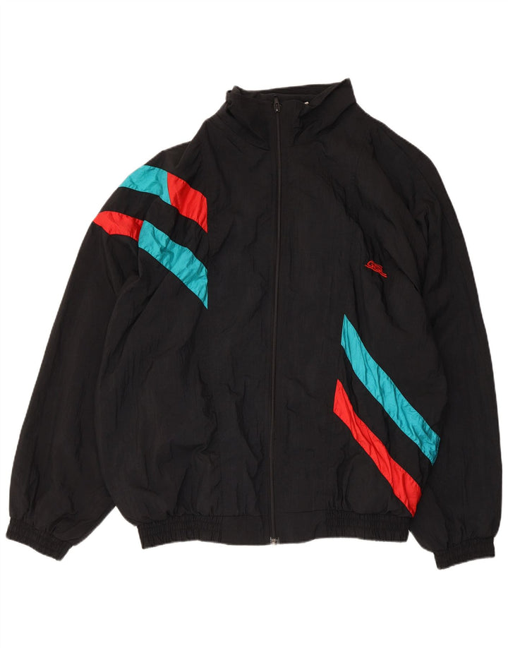Vintage træningsdragt til mænd, topjakke XL sortstribet nylon