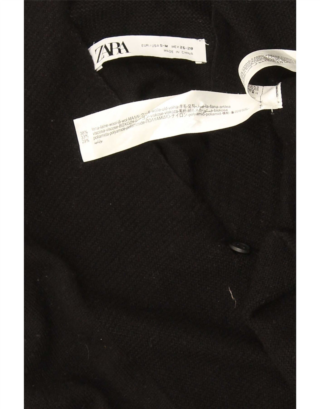 Zara Dame Oversized Cardigan Sweater UK 10 Small Black Wool