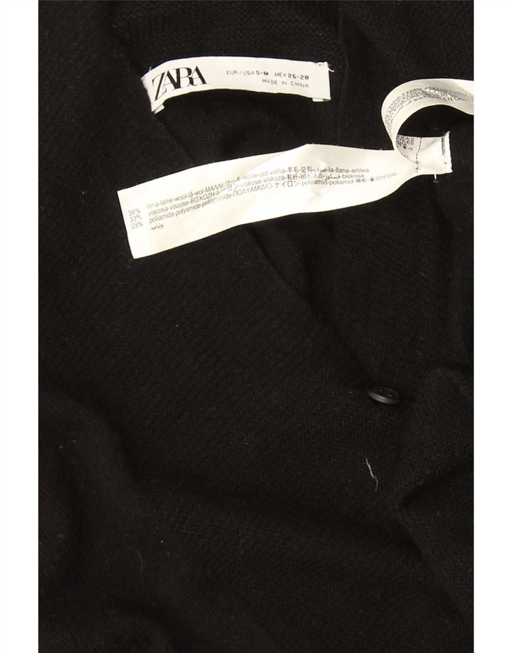Zara Dame Oversized Cardigan Sweater UK 10 Small Black Wool