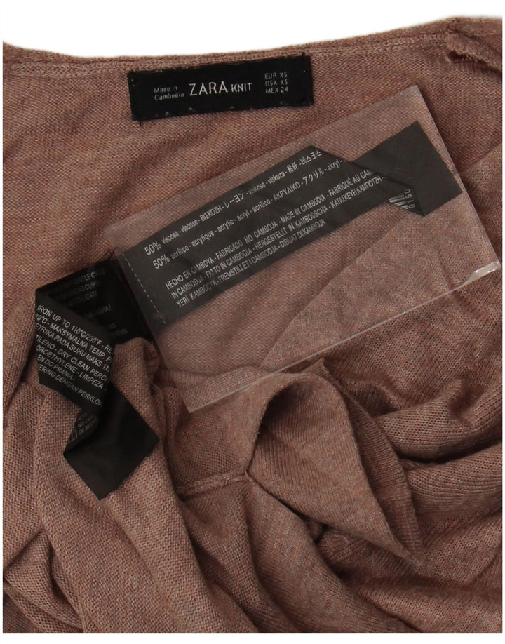 ZARA Dame Longline Oversized V-hals sweater UK 6 XS Brun Viscose