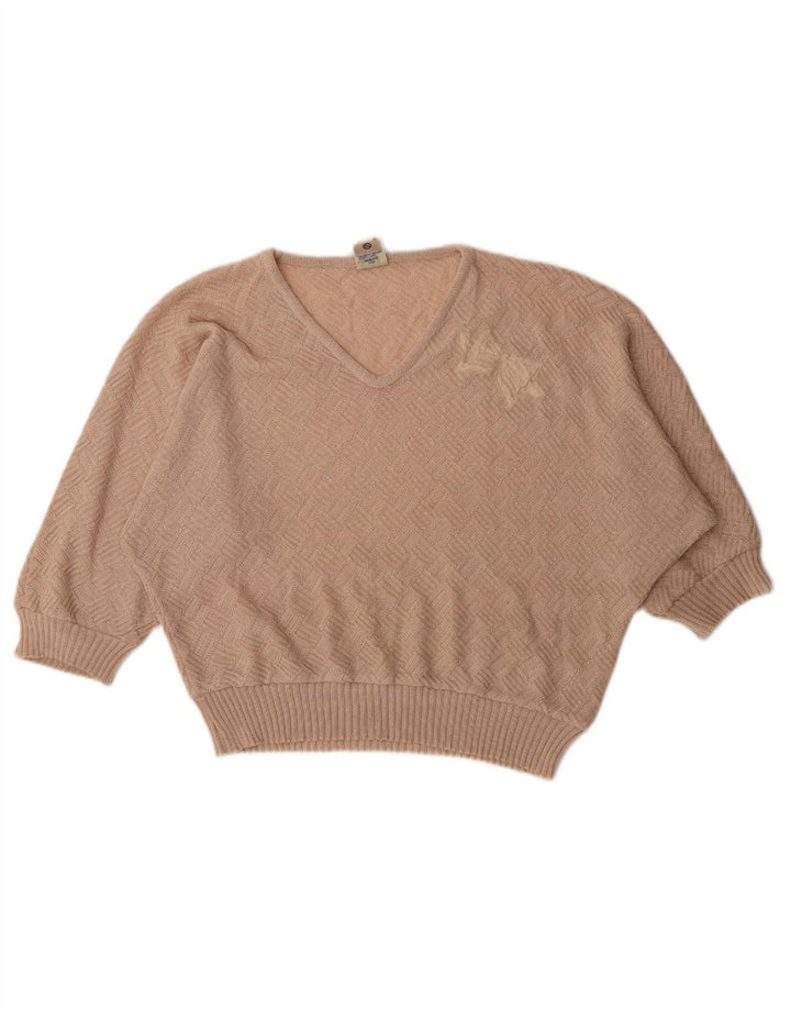 C & A Womens Batwing V-Neck Jumper Sweater EU 42 Large Beige Acrylic