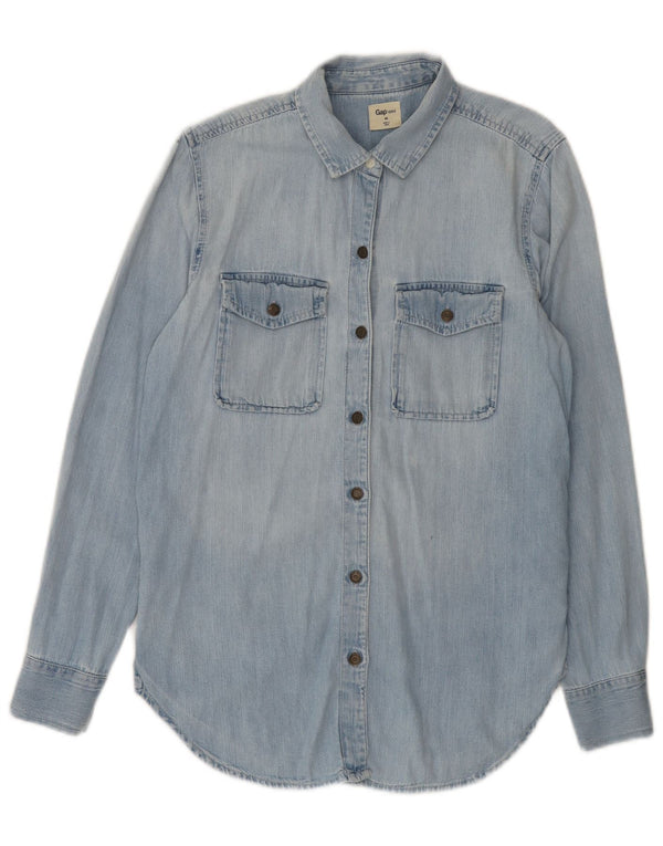Gap Dame Oversized Denim Shirt UK 6 XS Blue Cotton