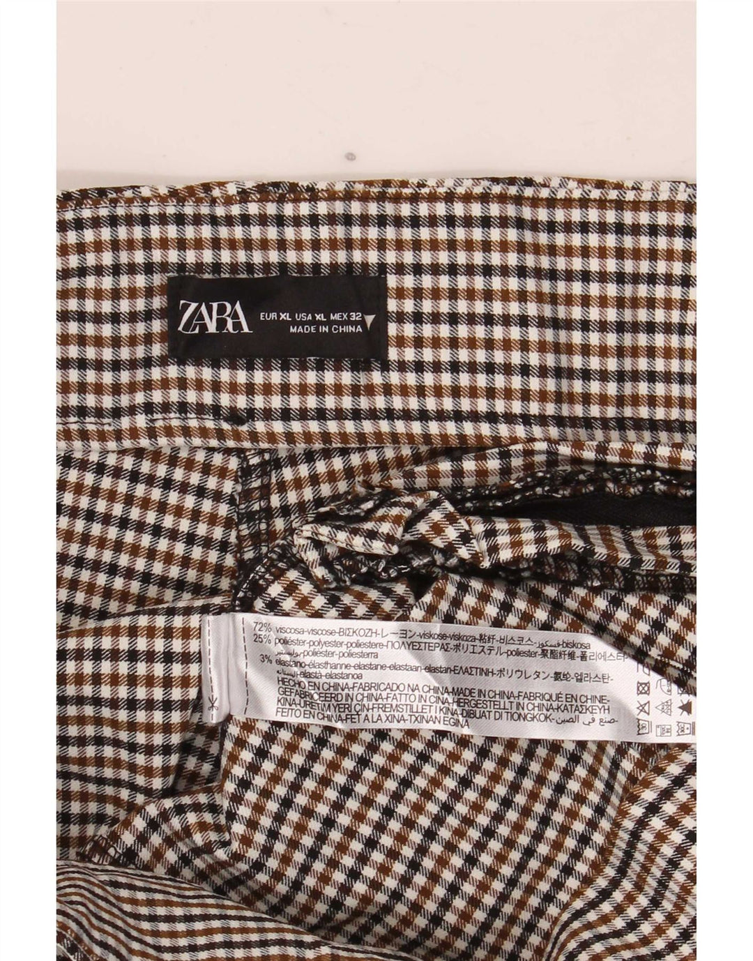 Zara Dame Leggings UK 18 XL Brun Houndstooth Viscose