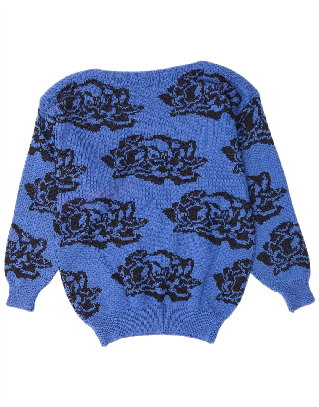 Vintage Dame Boat Neck Jumper Sweater UK 14 Medium Blue Floral