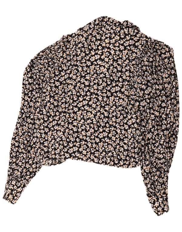 Zara skjortebluse til kvinder UK 14 Medium Black Floral Viscose