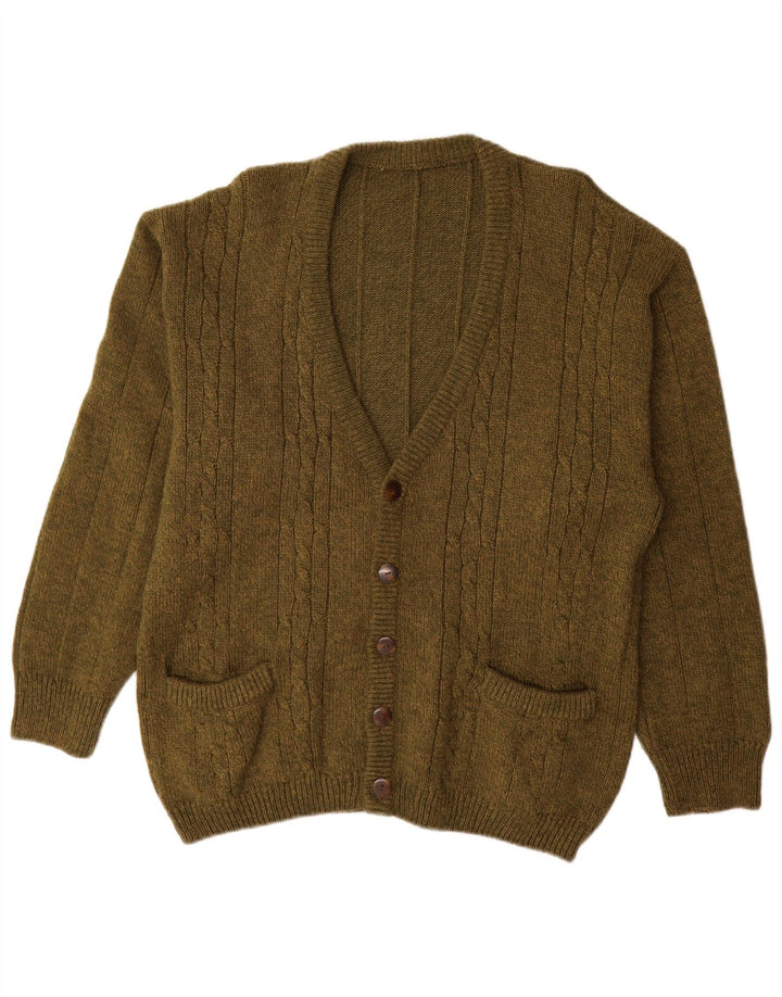 VINTAGE Herre cardigan sweater Large Khaki Alpaca Wool